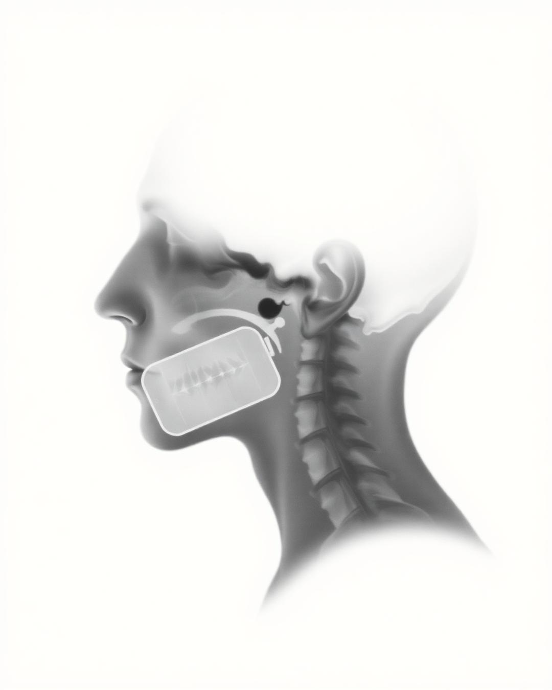 Abstract clinical illustration inspired by a videofluoroscopic swallow study